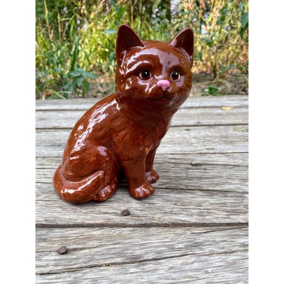 Vintage 1970s Brown Ceramic Cat Kitty Figurine - Picture 1 of 8